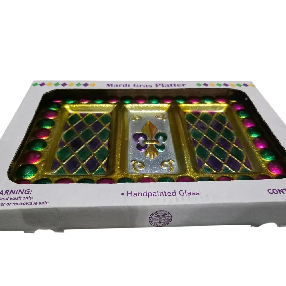 Mardi Gras Handpainted Glass Serving Tray